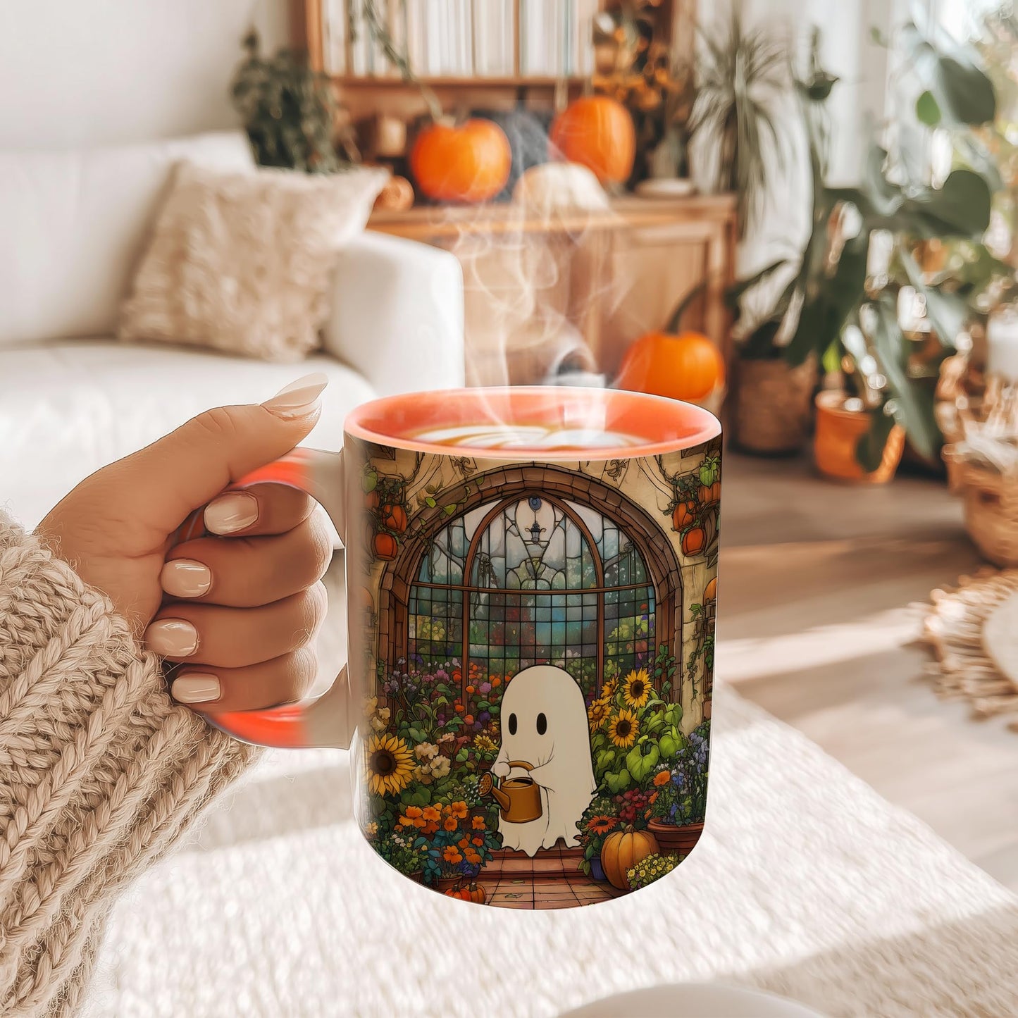Hyturtle Cute Ghost Plant Mug Gifts For Plant Lovers on Birthday Halloween