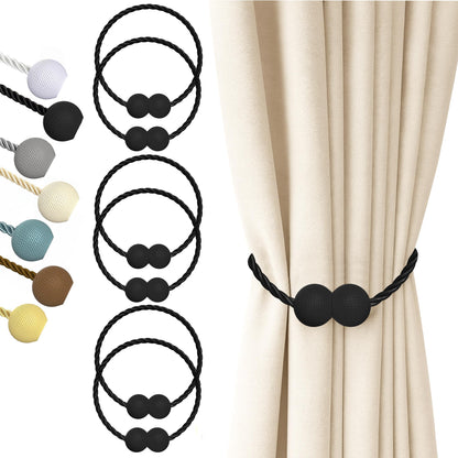 Hion Magnetic Curtain Tiebacks Black 6 Pack, Curtain Tiebacks Buckles Holdbacks Holders Hooks Clip for Home Bedroom Office Decorative Thick or Thin Curtain