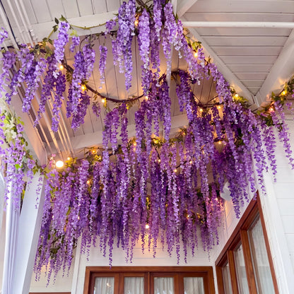 Giegxin 26 Pcs 3D Wisteria Tree for Classroom Room Ceiling Wall Decor Bulletin Board Large Wisteria Garland with 5 Metal Mesh Panel Artificial Fake Hanging Flower Wedding Backdrop(Purple)