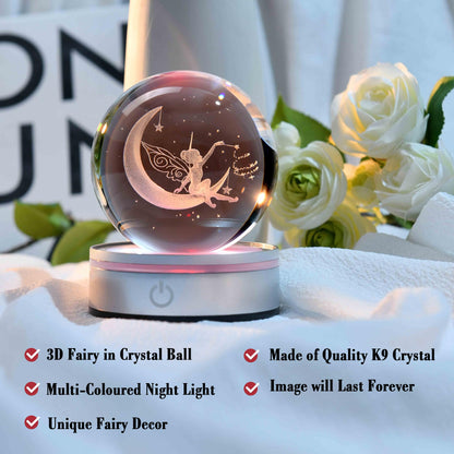 IFOLAINA Moon Crystal Ball 3D Laser Engraved Glass Ball Night Light Decorative Globes 3D Crystal Moon Sphere Gifts for Girl Her Fairy Lover, 1163Z