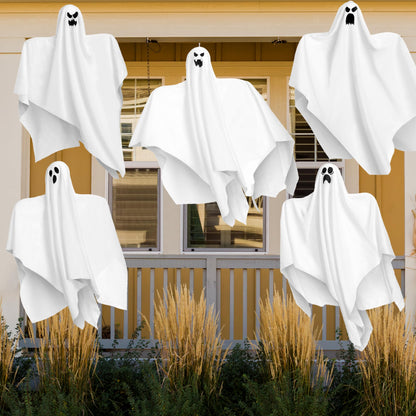 JOYIN 27.5" Halloween Hanging Ghosts Outdoor Decoration(5 Pack), Cute Flying Ghosts for Halloween Front Yard Patio Lawn Garden Party Décor and Holiday Hanging Decorations