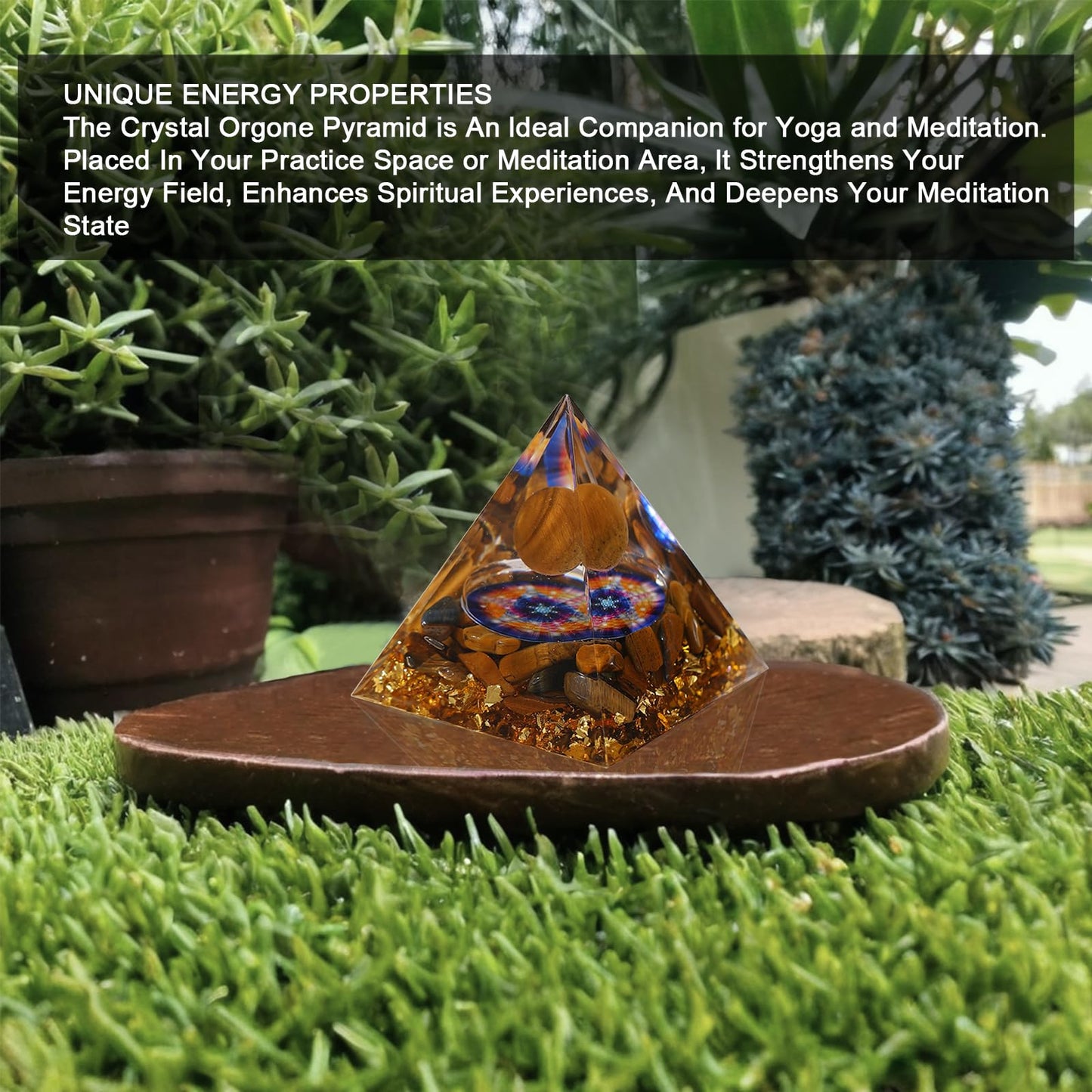 Orgone Pyramid, Orgonite (Tiger-Eye Crystal Pyramid, Orgone Energy Generator for Reduce Stress Healing Meditation Attract Wealth and Lucky(Tiger-Eye Crystal)