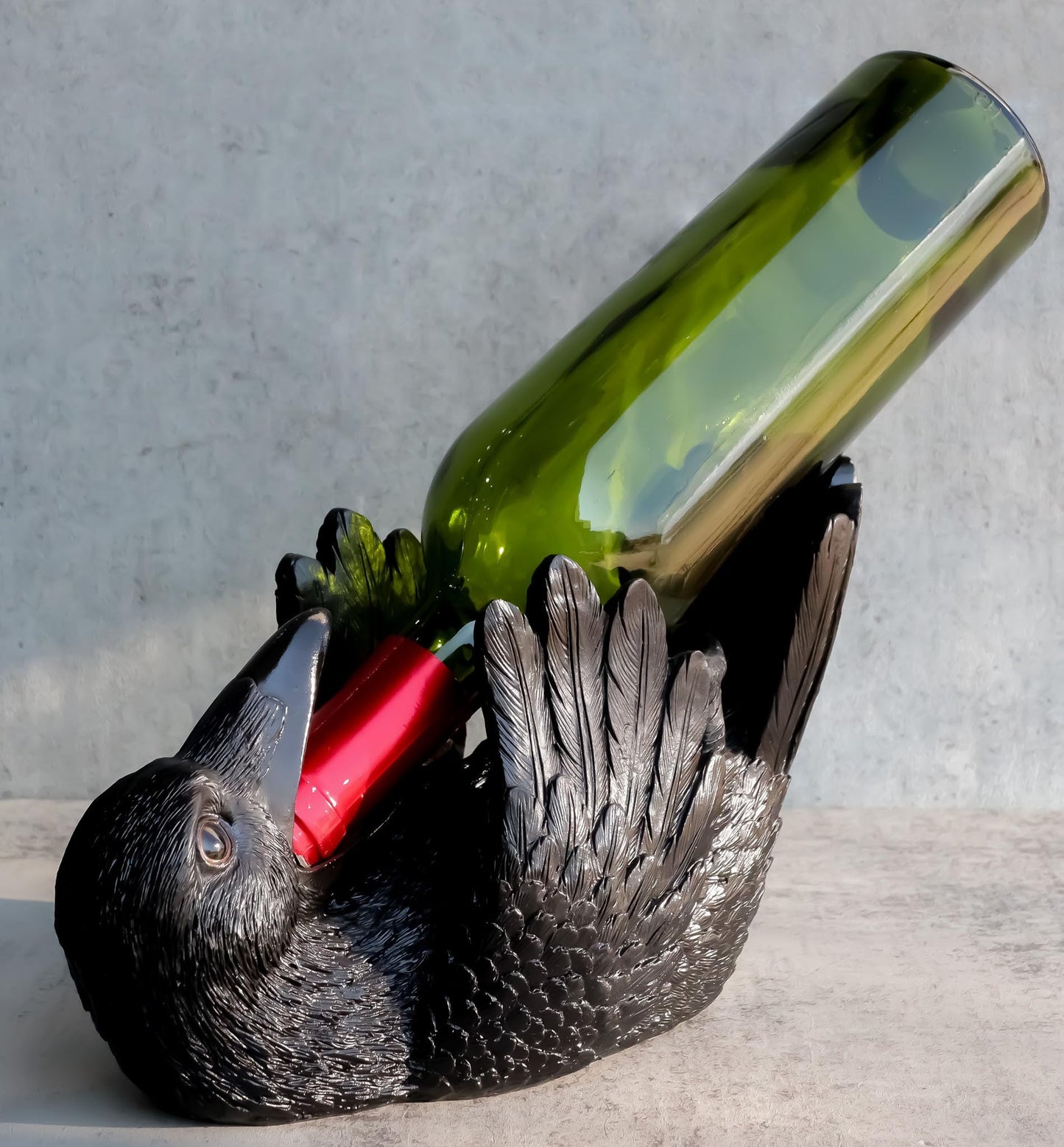 Ebros Macabre Potion Raven Wine Bottle Holder Figurine - Mystical Halloween Kitchen Home Decor Statue - Gothic Crows Edgar Poe Quoth The Raven Nevermore