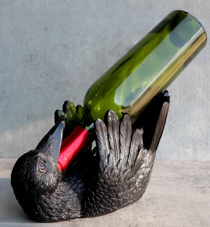 Ebros Macabre Potion Raven Wine Bottle Holder Figurine - Mystical Halloween Kitchen Home Decor Statue - Gothic Crows Edgar Poe Quoth The Raven Nevermore