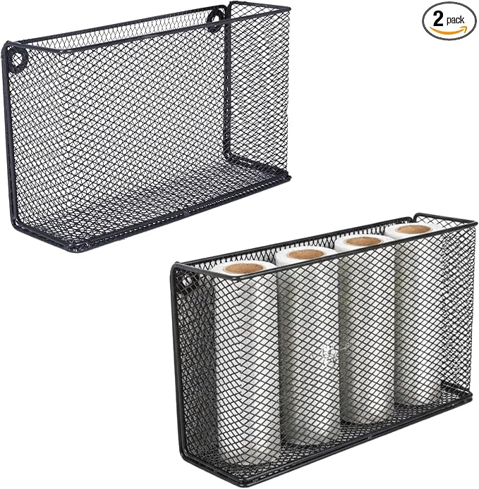Foil and Plastic Wrap Organizer, Metal Grid Cabinet Door Organizer for Pantry Storage, Self-Adhesive Aluminum Foil Storage Holder with No-Drill Wall Mount for Kitchen Cabinets, Black