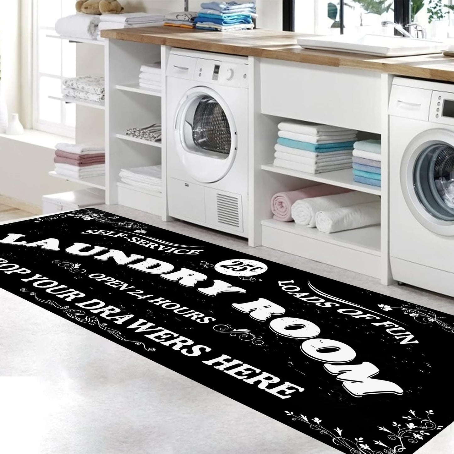 Zoke Laundry Room Rug Runner Stylish Non-Slip Laundry Room Mat 20"x47", Versatile, Waterproof Runner for Laundry, Kitchen, and Bathroom, Mudroom Decor and Farmhouse Charm
