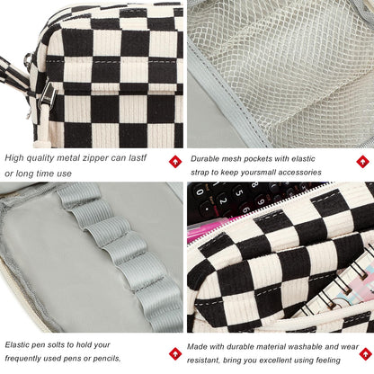 Bluboon Big Capacity Pencil Case Pouch Pen Case School Supplies - Cute Pencil Box Bag for Teen Girls Boys Women Man (Black White Checked)