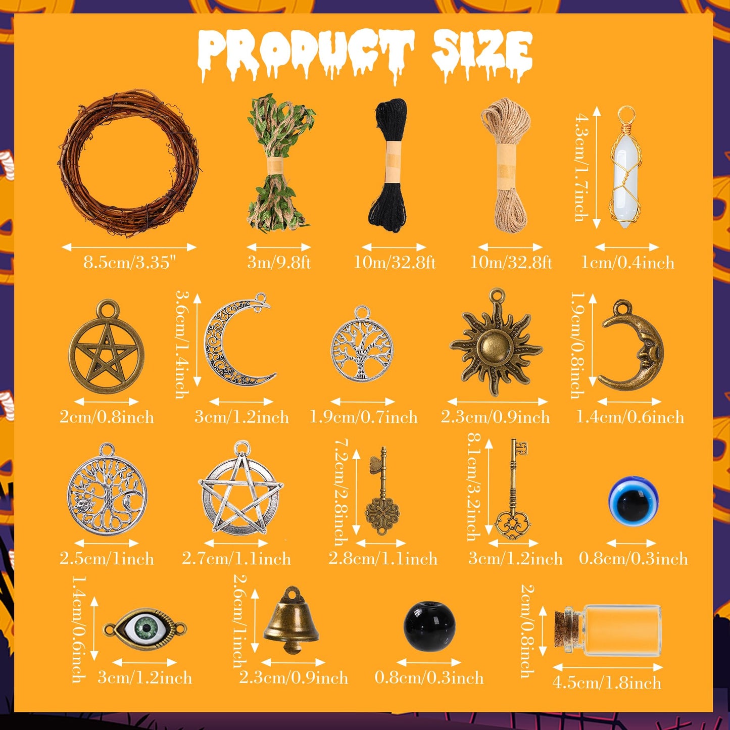 SANDOO 64pcs Witch Bells and Evil Eye for Protection DIY Kit - Witchcraft Supplies,Witches Bells for Door Knob, Windchimes Kit,Evil Eye Door Hanger for Home Bedroom Garden Halloween Decor, Witch Gifts