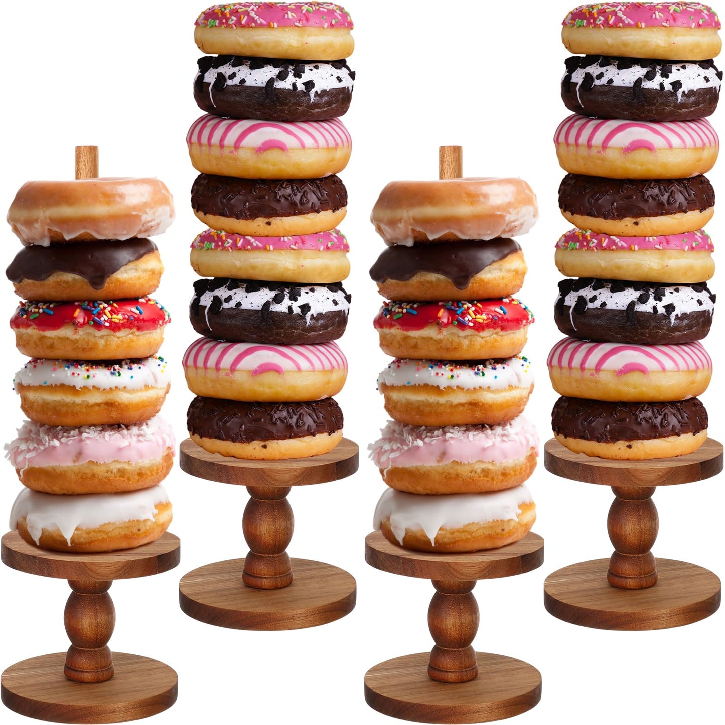Zhehao 4 Pcs Farmhouse Donut Stand Donut Holder Display Stacker Tower Detachable Doughnut Stand Dessert Tower Tools Serving Decoration Kit for Birthday Wedding Party Decoration(Acacia Wood)