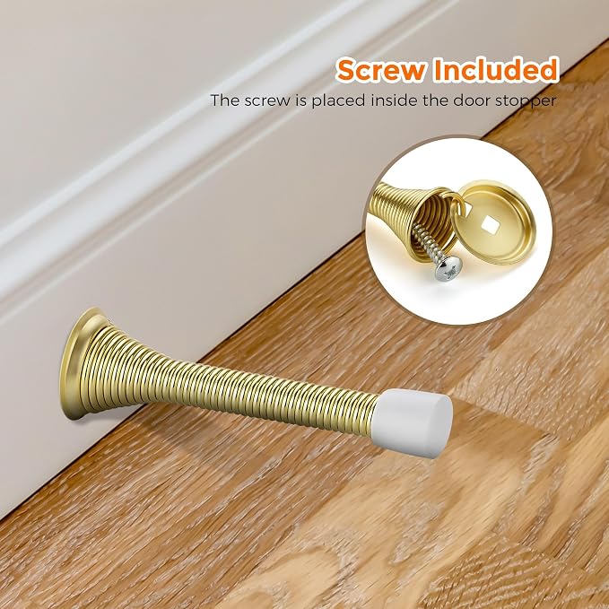 Ravinte Door Stoppers, 6 Pack Gold Spring Door Stops with Rubber Bumper, Door Stoppers for Bottom of Door