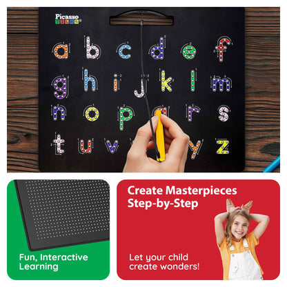 PicassoTiles 2PK 4-in-1 Magnetic Drawing Board 12x10 inch Large Magnet Tablet Pad with 4 Facings Lowercase & Uppercase Alphabets, Numbers, & Freestyle STEM Learning Writing Reading Playboard PTB06