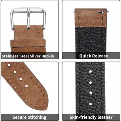 JUNGHELE Suede Leather watch bands for men and women, Quick Release leather watch strap with Silver Buckle watch leather strap,Brown 22mm watch band WBG0206