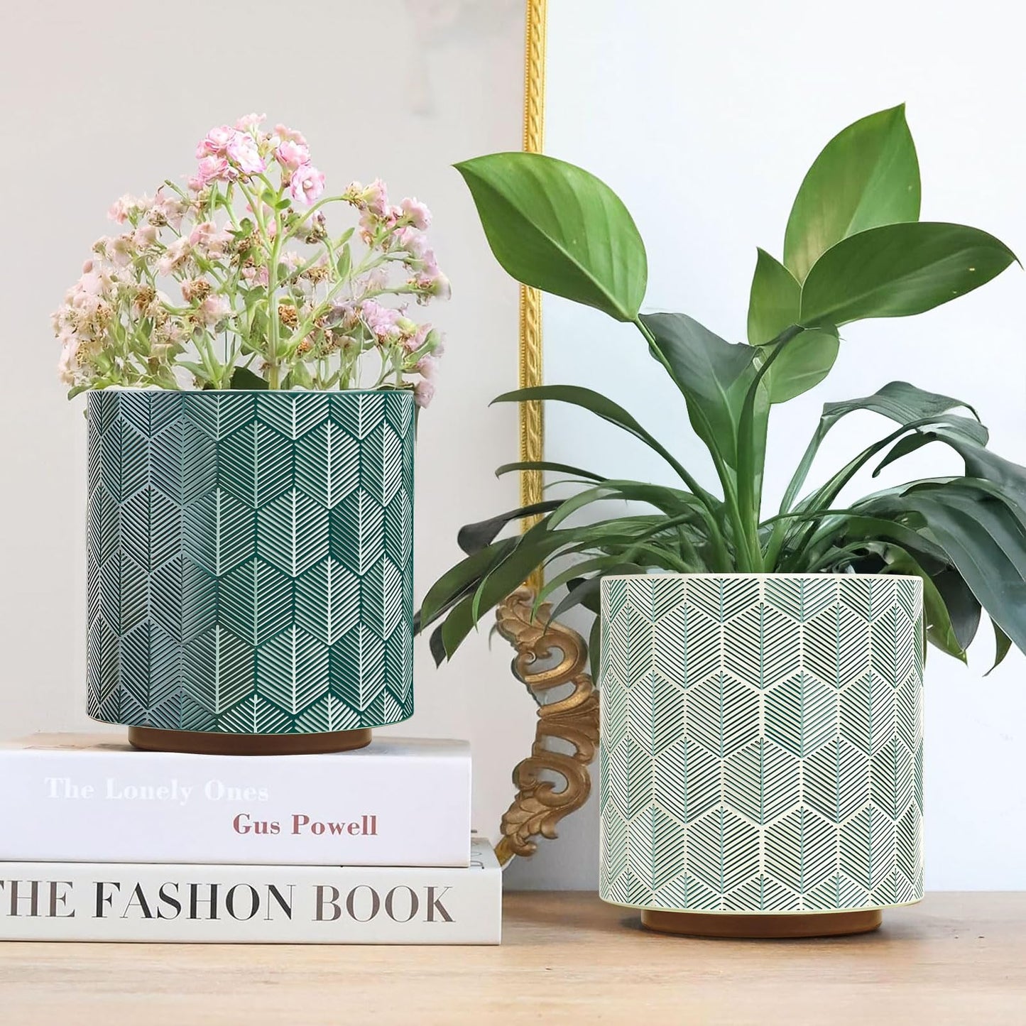 GUGUGO Plant Pots Hexagonal Pattern, Boho Modern Planters for Indoor Plants, Unique Decorative Flower Planter Pot with Drainage, Cute Small Succulent Pots, Eclectic Funky Gardening Pot Gifts, Black