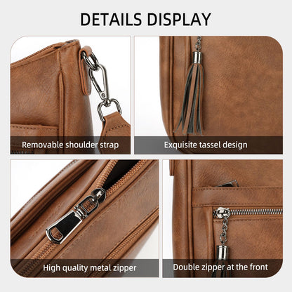 MEITRUE Crossbody Bags for Women Trendy,Vegan Leather Medium Hobo Purse with Tassel Lightweight Shoulder Handbags Multi Pockets Travel Purses Adjustable Strap Brown