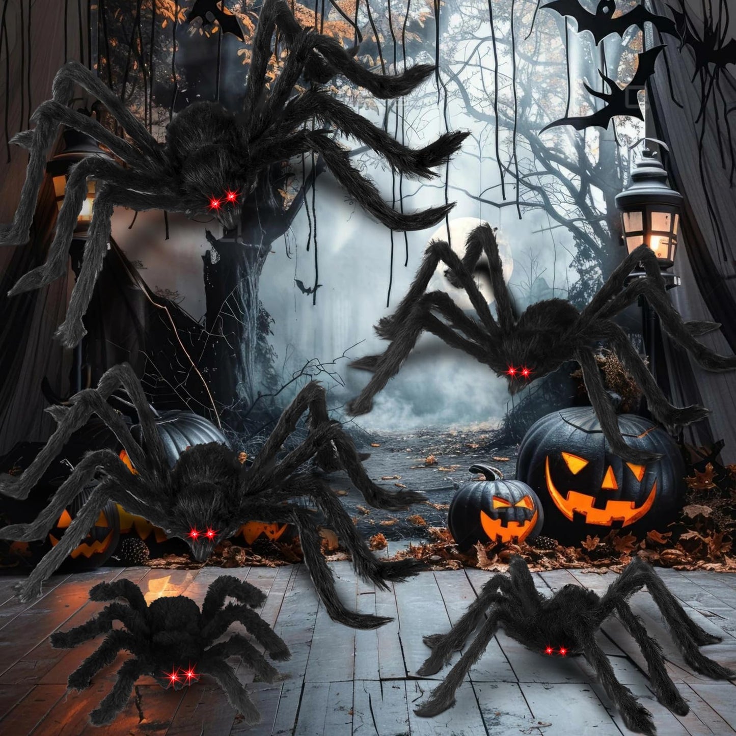 Chermory Halloween Giant Spider Decorations: 35/49/79 Inches Large Fake Scary Hairy - 3PCS Huge Plush Toy Props for Indoor Outdoor Creepy Lawn Garden Decor Black