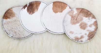 NGF Cowhide Coaster Set of 6 pcs Natural Cowhide Drink Coasters Hair On Round Coasters Leather Tea Cup Coasters Home Decor & Home Living Ideas Multicolor 4.5 x 4.5 x 0.5 inches