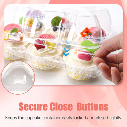 NPLUX 6 Count Cupcake Containers 60 Pack Cupcake Holders Clear Plastic Stackable Cupcake Boxes with Detachable Tall Dome Lids for 360 Cupcakes, BPA Free, Standard Size