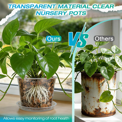 HKKZYT 8/10/12 Inch Clear Nursery Pots with Drainage and Sacuers, 15 Pack Plastic Pots for Plants Indoor Outdoor, Variety Large Clear Pots for Flowers, Succulents (8/10/12inx5pcs)