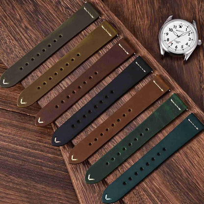 WOCCI 22mm Old-fashioned Watch Band for Men, Top Grain Leather, Silver Brushed Buckle (Caramel Brown)