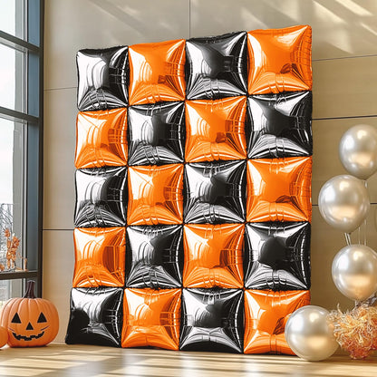 NISOCY 25PCS Halloween Black Orange Square Foil Balloons Wall Backdrop Double Sided Black Orange Balloons Arch Kit for Birthday Graduation Baby Shower Anniversary Party Decorations