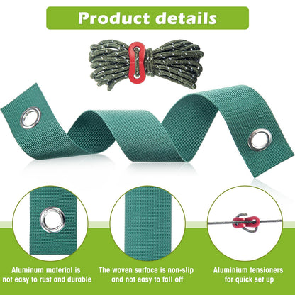 Sintuff 9 Set Heavy Duty Tree Stake Kit 15.75 Inches/ 40 cm Tree Straps for Staking and 13.12 ft/ 4 m Dock Lines Rope for Support Anchoring Home Leaning Plant Straightening Garden Tent(Green)