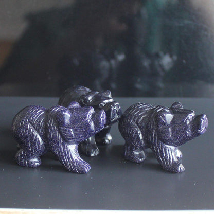 HLbshi Hand Carved Gemstone Crystal Bear Figurine Animal Statue Carving Office Home Decor Collections 2'' (Blue Goldstone)