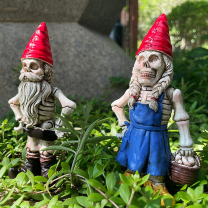 JARPSIRY 2PCS Male and Female Halloween Skeleton Gnome Couple Garden Statue Zombie Gnome Sculptures Resin Dwarf Figurines for Indoor Home Ornaments Outdoor Patio Yard Lawn Porch Decor