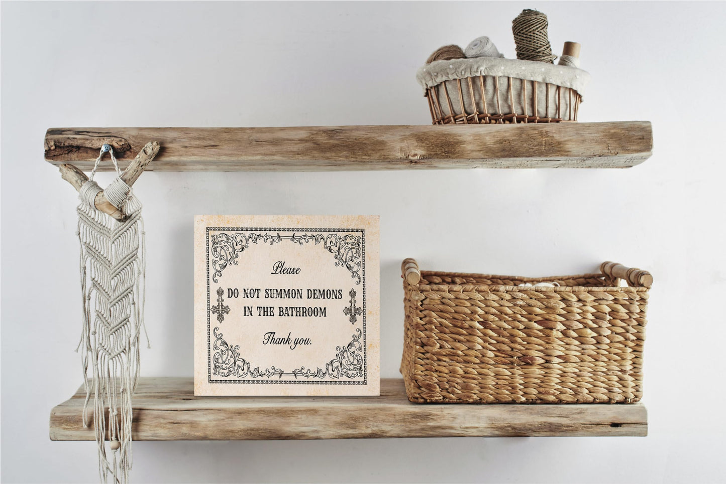KEUSPI Gothic Witch Funny Bathroom Wooden Sign,Please Do Not Summon Demons In The Bathroom,Halloween Gothic Wood Sign Plaque,Funny Halloween Gifts for Women,Gothic Witch Home Decor 6x6 inch