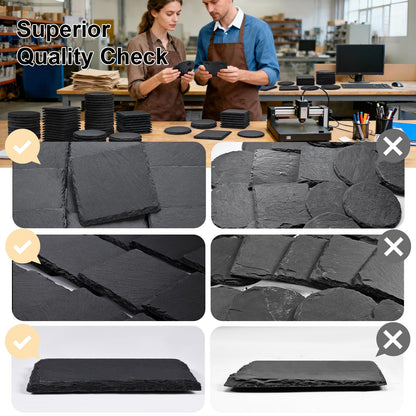 Slate Coasters Set 12, MAPRIAL 4 Inch Square Rustic Black Stone Coasters for Drinks with Anti-Scratch Backing for Halloween, Bar, Kitchen, Housewarming Gifts, Home Decor