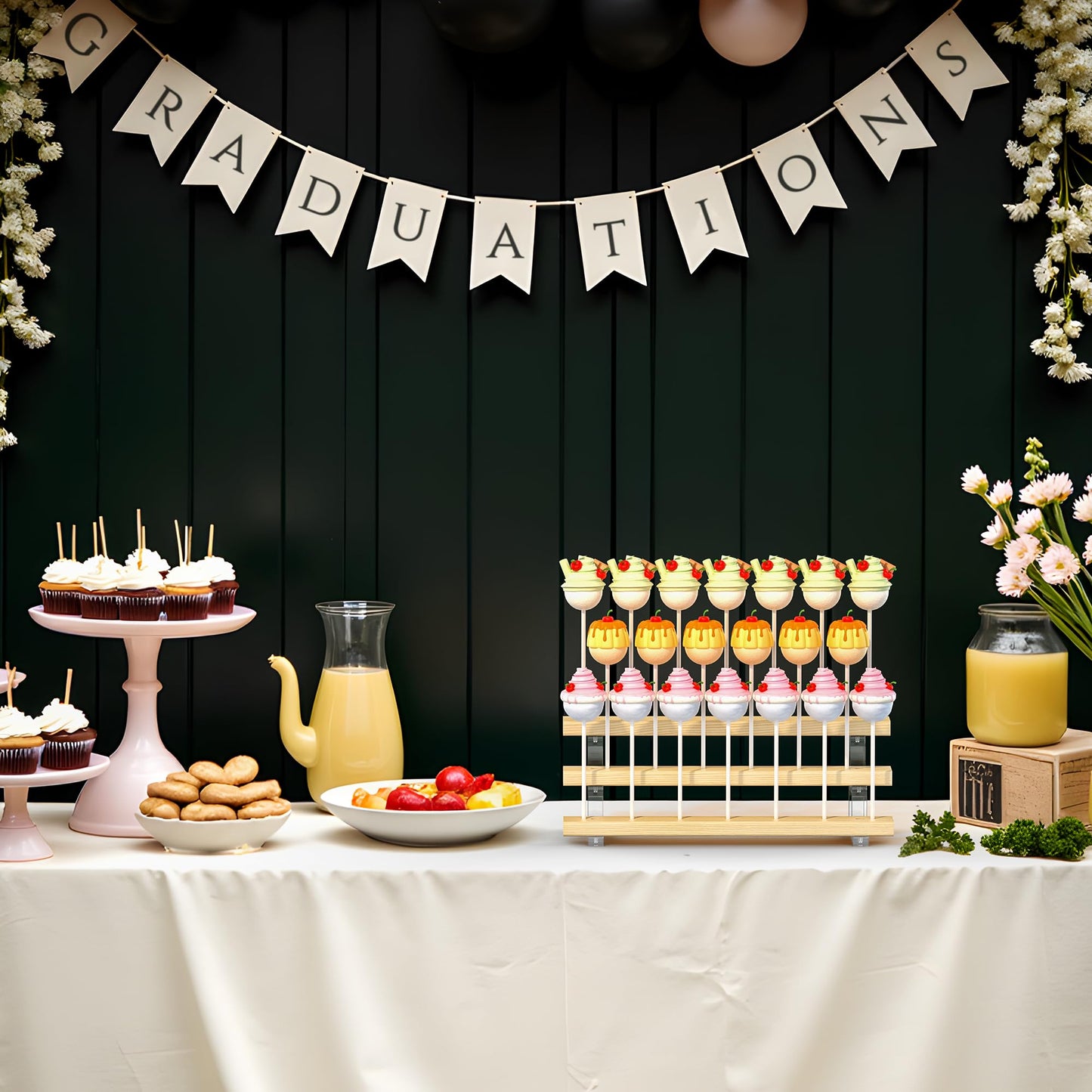 DEMEGA Cake Pop Stand Display Riser - 3 Tier Wood Lollipop Holder, 20 Holes Acrylic Pine Wood Candy Pop Holder Display for Dessert Table Weddings Birthday Parties Halloween Candy Decorative