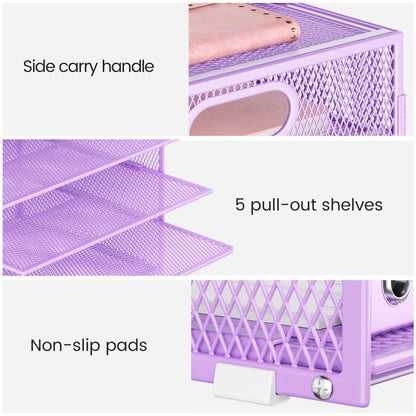 Lavatino 8-Tier Office Desk File Organizer, Letter Tray Paper Organizer with Handle, Including 5 Adjustable Slide Trays for Organizing Desktop Workspace Accessories and Supplies (Purple Metal Mesh)