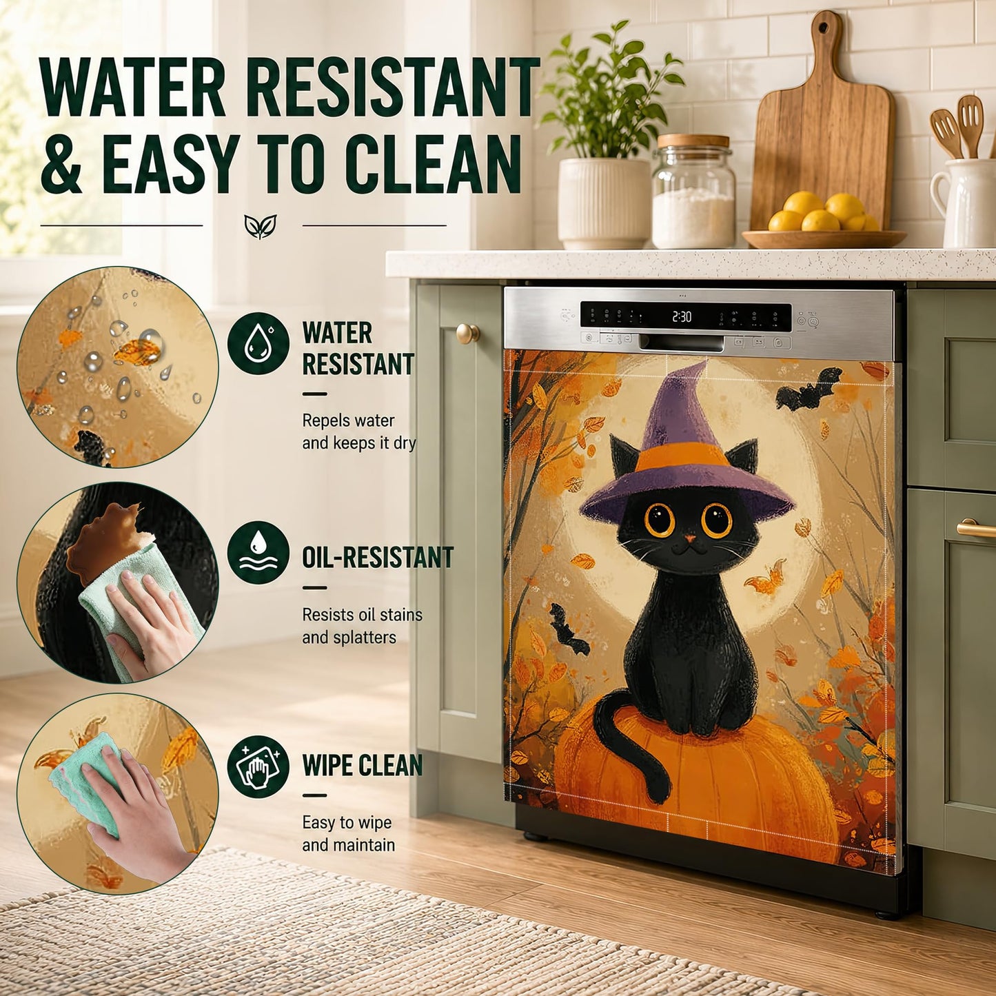 Black Cat Pumpkin Halloween Dishwasher Magnet Cover,23x26 Inch Magnetic Dishwasher,Waterproof Appliance Cover for Holiday Kitchen Decor Housewarming Gifts