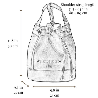 Time Resistance Leather Bucket Bag - Full Grain Leather Tote Bag for Women (Cognac Brown)