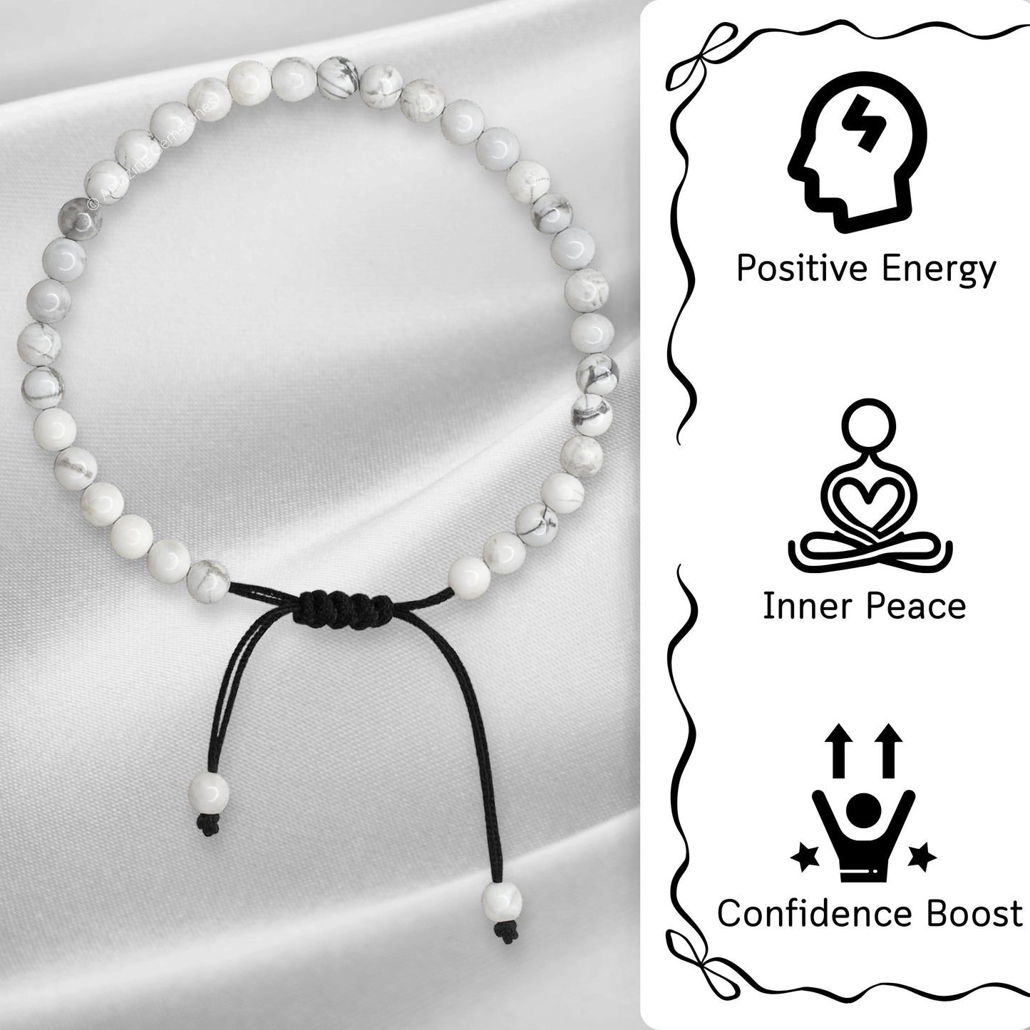 Amazing Gemstone Howlite Anklet Ankle Bracelets for Women - Waterproof Beaded Healing Crystal Anklets, Plus Size Chakra Gemstone Bead Anklet (Stretchy Adjustable - Plain)