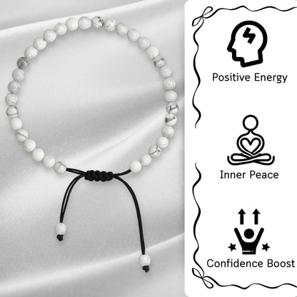 Amazing Gemstone Howlite Anklet Ankle Bracelets for Women - Waterproof Beaded Healing Crystal Anklets, Plus Size Chakra Gemstone Bead Anklet (Stretchy Adjustable - Plain)