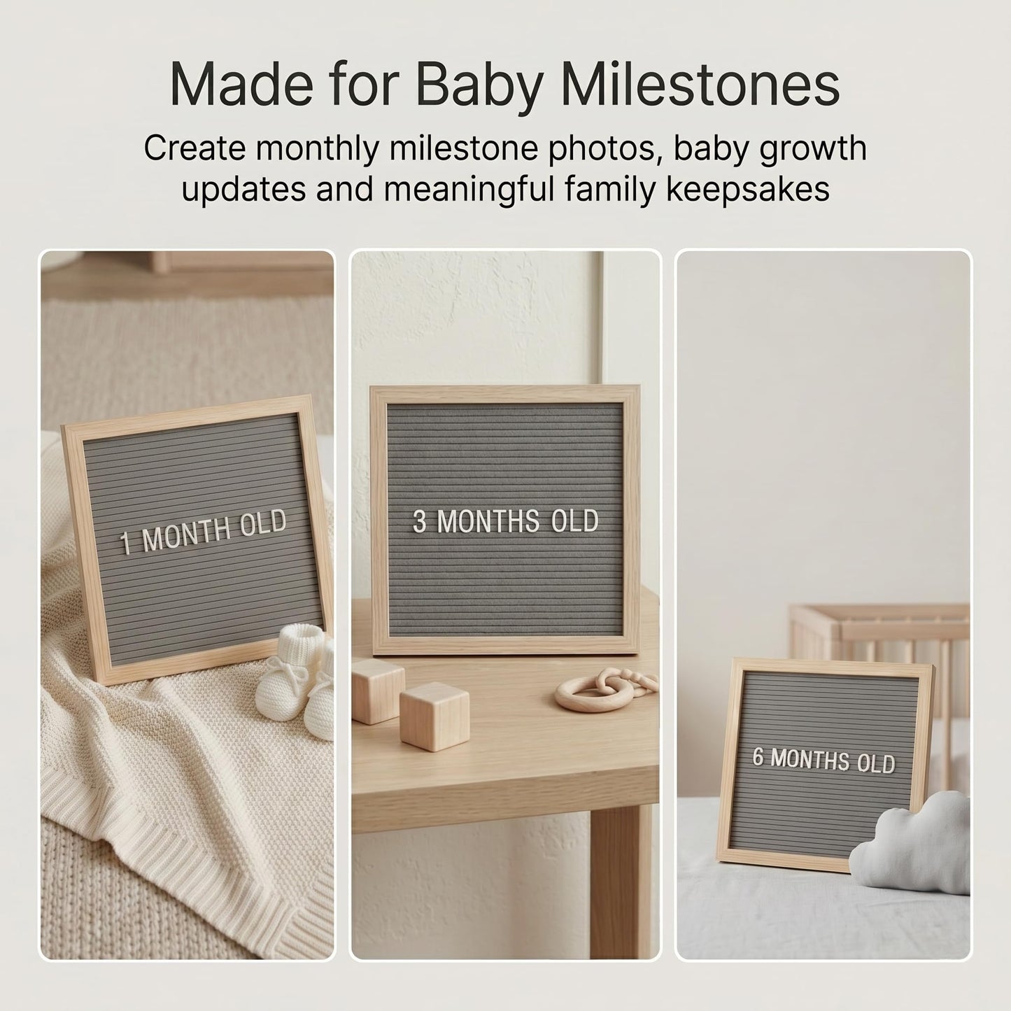 C CRYSTAL LEMON Felt Letter Board 10x10 Inch Gray – 336 Letters Numbers & Symbols – Changeable Message Board with Wooden Frame, Wall Mount or Stand