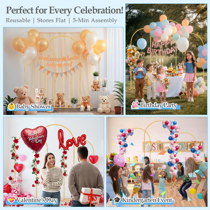 Antizz Arch Backdrop Stand,7.2FT, 6.6FT, 6FT Set of 3 Metal Gold Balloon Arch Stand Kit Wedding Arch Stand for Baby Shower Birthday Party Event Decoration Garden Floral Balloon Arch with Base