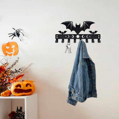 Gothic Bat Over The Door Hooks - 8-Hook Set with Moon Phase & Cross Design for Halloween Spooky Bathroom Decor | Metal Towel Hanger for Goth Home Accessories | Halloween Gothic Wall Organizer
