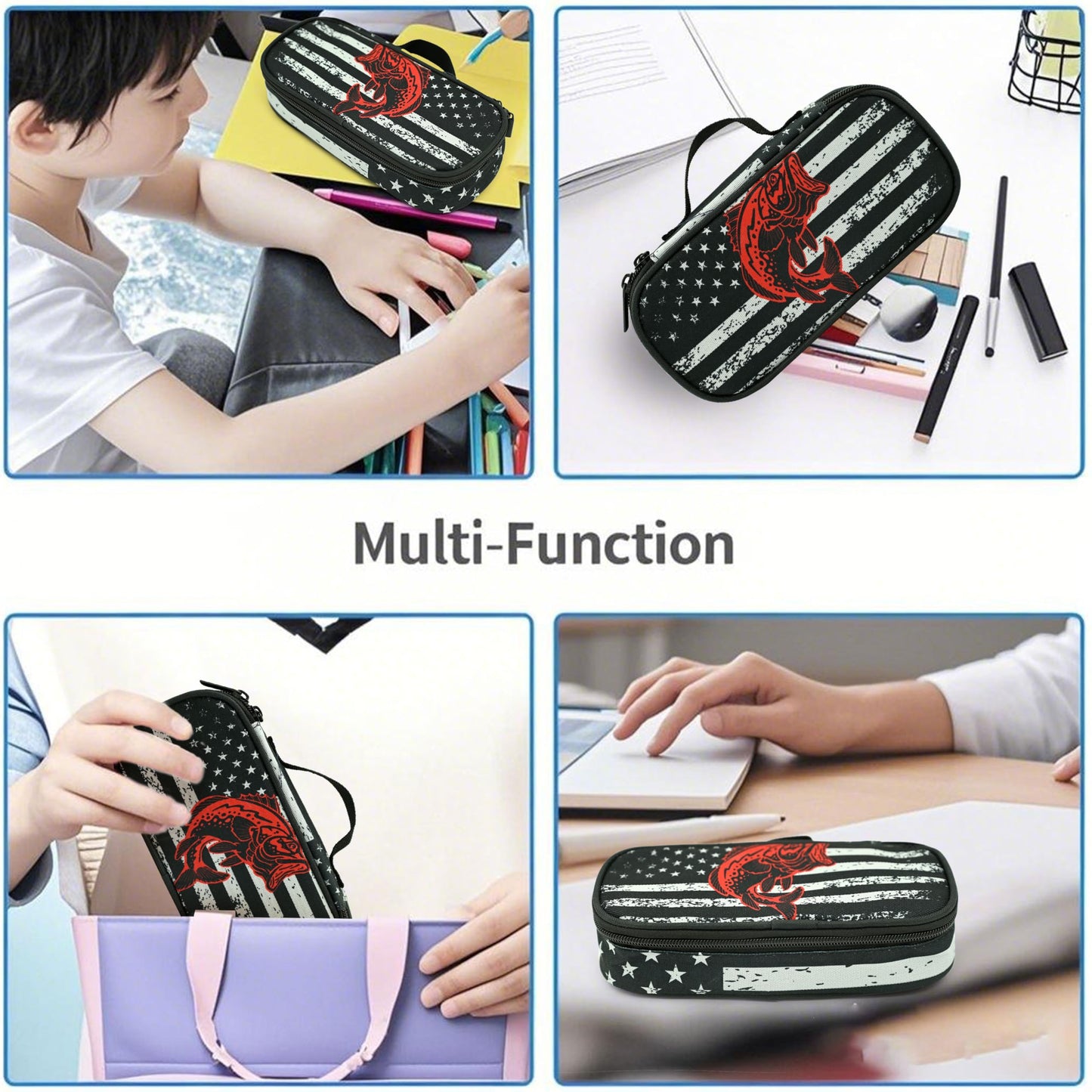 Droerfes Flag Fish Pencil Case Pencil Pouch Large Capacity Pen Bag School Office Organizer Stationery Storage Box For Girls Boys Teen Kids