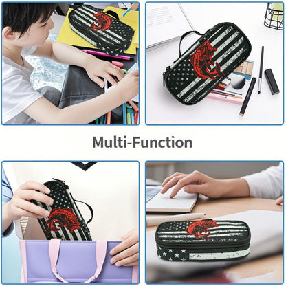 Droerfes Flag Fish Pencil Case Pencil Pouch Large Capacity Pen Bag School Office Organizer Stationery Storage Box For Girls Boys Teen Kids