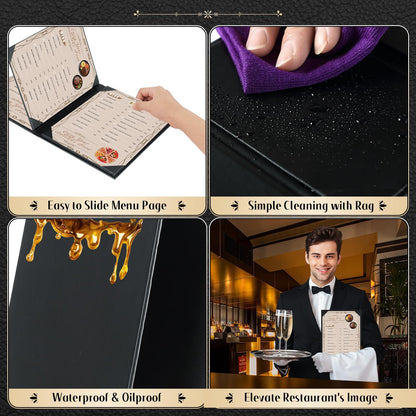 FLKQC Restaurant Menu Covers Holders 8.5 X 11, 10 Pack Synthetic Leather Menu Holder Covers Book Style with Angled Corners Black for Wine List, Certificate Organizer Diploma Holder