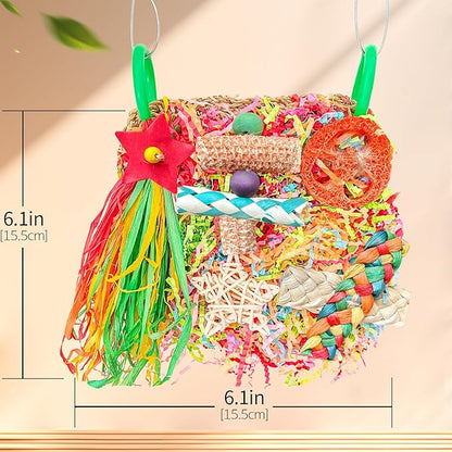Parakeet Toys, Bird Toy Conure Grass Mat Budgie Shredder Hanging Set Cockatiel Foraging Toys Parrot Climbing Wall Toy Lovebird Cage Accessories for Small Birds
