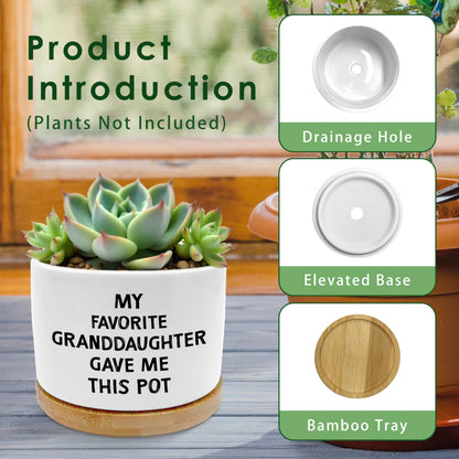 ROXMART Grandparents Gifts from Granddaughter Plant Pots, Grandma and Grandpa Gifts Succulent Planters, Gift for Grandparents Ceramic Plant Flower Pots for Home Office Desk Table Shelf(No Plants)