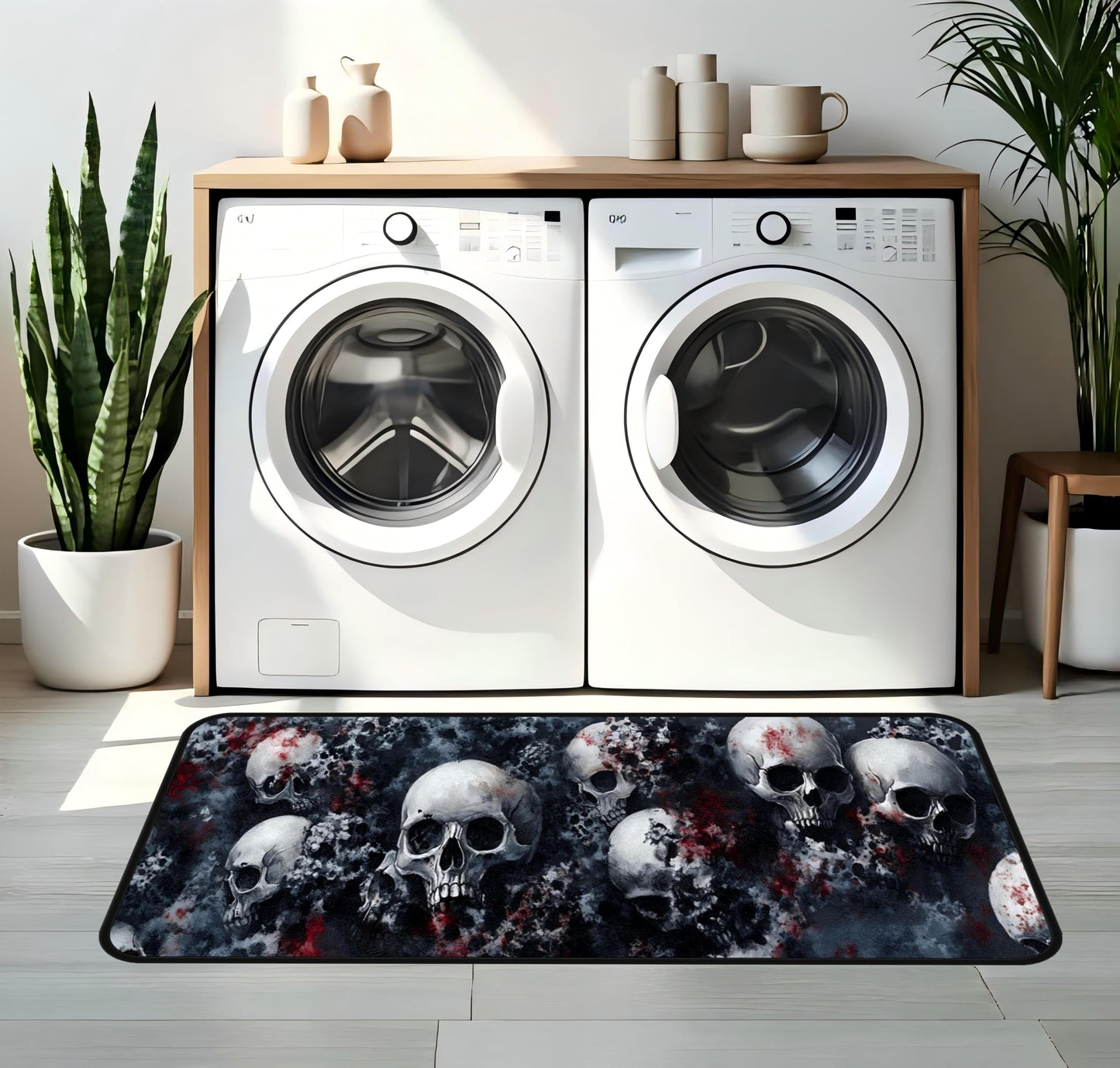 Decorative Laundry Room Floor Mat Skull Non-Slip Washable Farmhouse Kitchen Rug 48"x20" Halloween Rugs