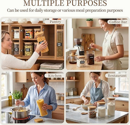 SENTVEND 24 Oz Glass Storage Jars with Bamboo Lids - 6 Pack Clear Glass Canisters Square Airtight Stackable Ideal for Pantry Storage Containers Organizers Great for Storing Oats Coffee Beans Nuts etc