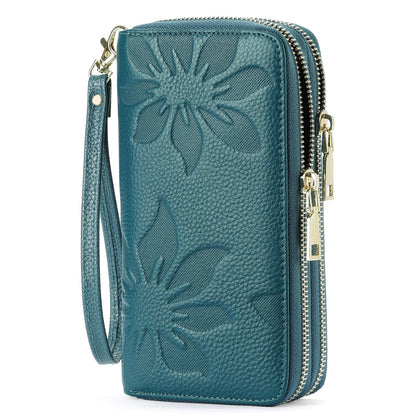 GOIACII Women's Wallet Large Capacity Double Zip Around Credit Card Holder Leather Ladies Wallet with RFID Blocking Phone Wristlet Purse Teal