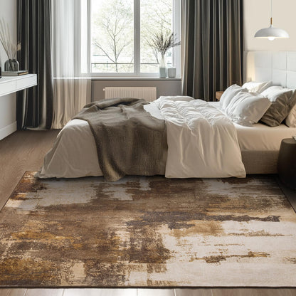 Kelarea Living Room Rug, 4x6 Rug Modern Abstract Washable Rugs Brown Foldable Faux Wool Vintage Carpets, Non Slip Rug for Bedroom, Dining Room, College Dorm, Kids Playroom, Home Office