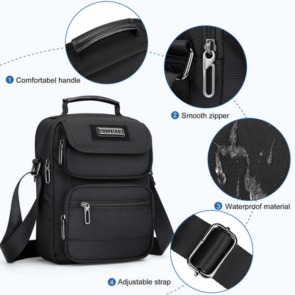 WITZMAN Crossbody Bag for Men Casual Shoulder Bag Lightweight Nylon Messenger Bag Small Man Purse for Work Travel(B710 Black)