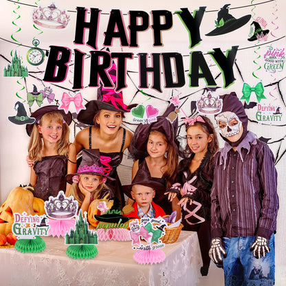 Witch Birthday Party Decorations Pink and Green Witch Decorations Movie Theme Happy Birthday Banner Honeycomb Table Centerpieces for Halloween Witch Movie Bday Party Decor