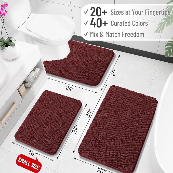 OLANLY Bathroom Rugs 34x21, Extra Soft Absorbent Chenille Bath Rugs, Rubber Backing Quick Dry, Machine Washable Bath Mats for Bathroom Floor, Tub and Shower, Home Decor Accessories, Andorra Red-Brown